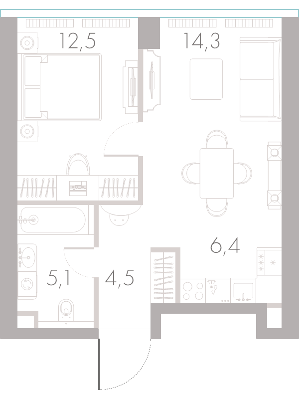 2 ккв (Евро) 42,4 м²