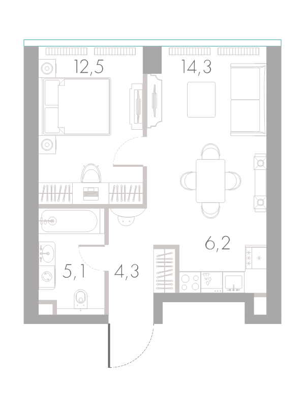 2 ккв (Евро) 42,4 м²