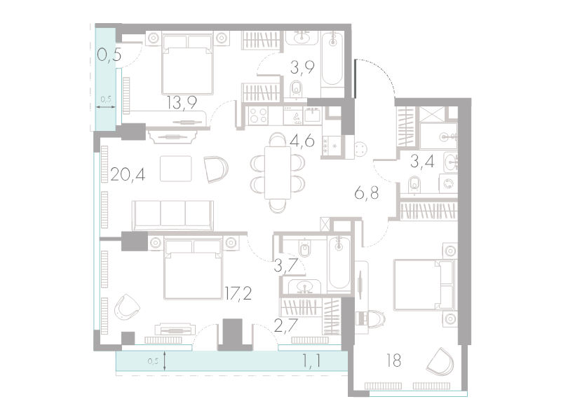4 ккв (Евро) 96,2 м²