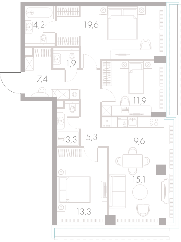 4 ккв (Евро) 89,4 м²