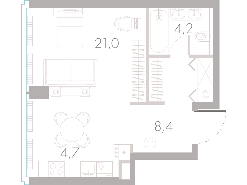 Студия 39,3 м²