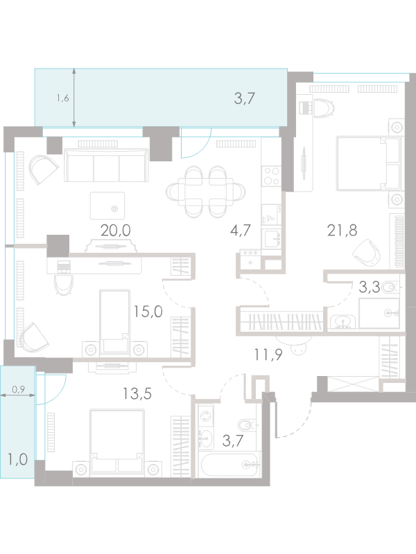 4 ккв (Евро) 98,6 м²