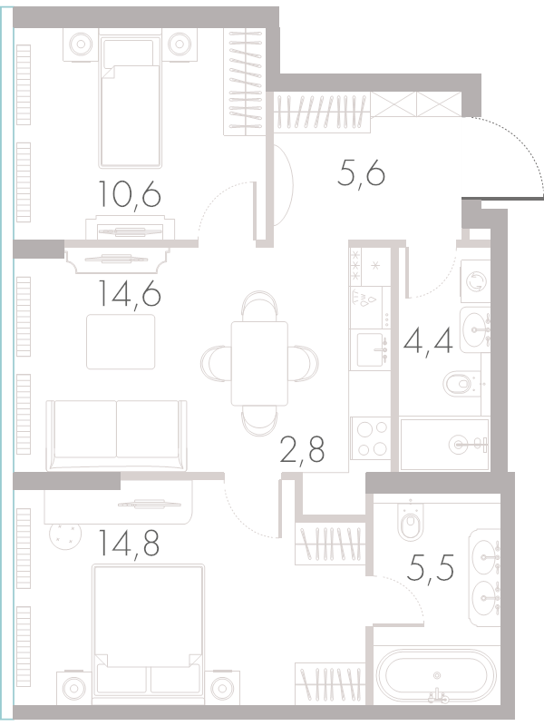 3 ккв (Евро) 62,7 м²