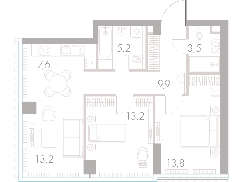 3 ккв (Евро) 66,3 м²