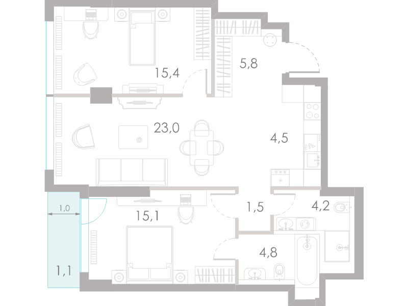 3 ккв (Евро) 75,4 м²
