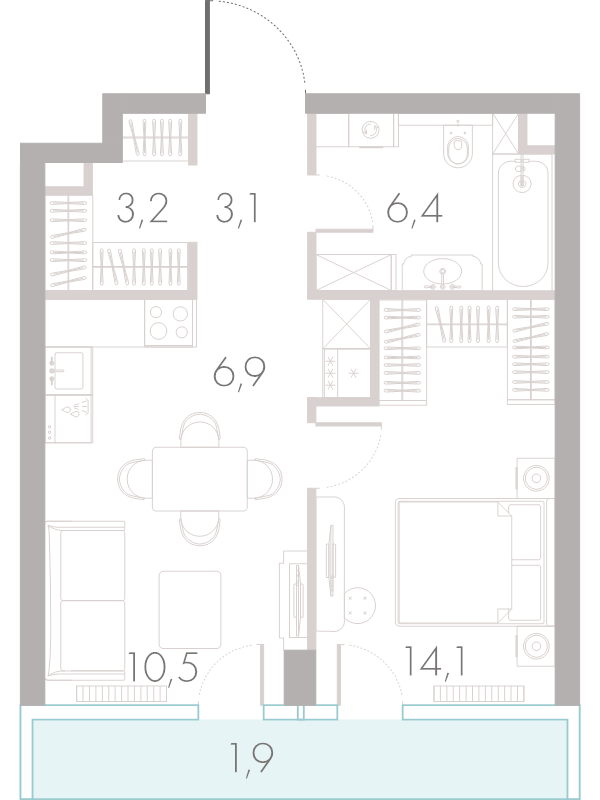 2 ккв (Евро) 45,7 м²