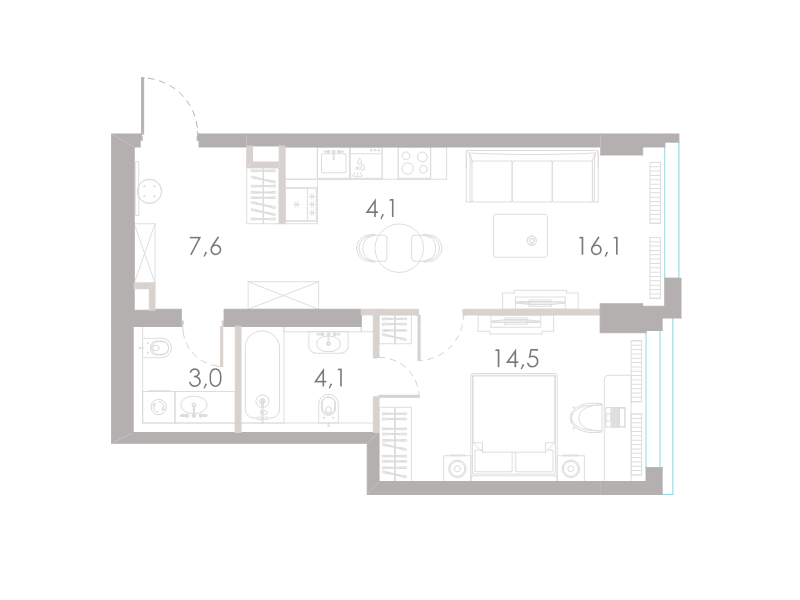 2 ккв (Евро) 49,4 м²