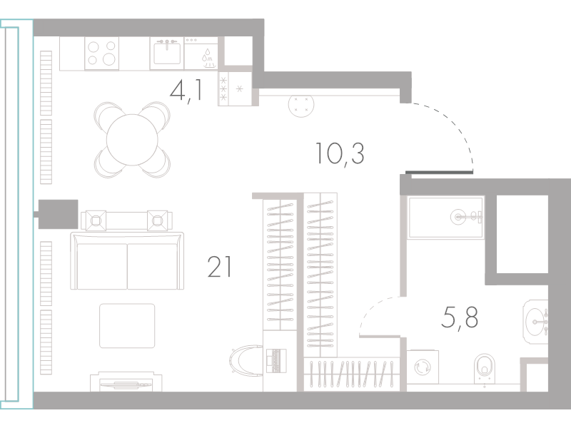 Студия 41,2 м²