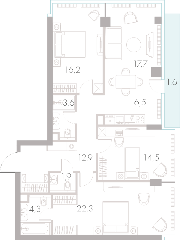 4 ккв (Евро) 100,8 м²