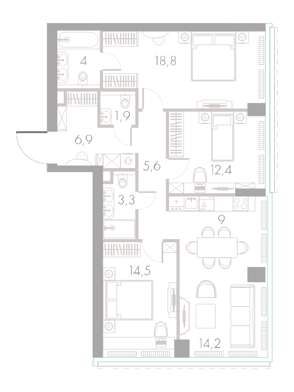 4 ккв (Евро) 90,6 м²