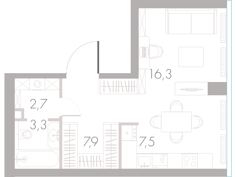 Студия 37,3 м²