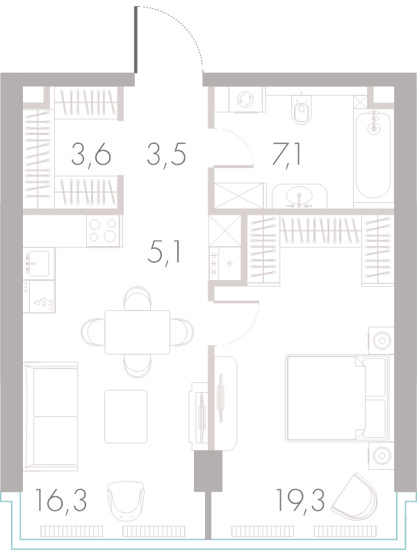 2 ккв (Евро) 54,6 м²