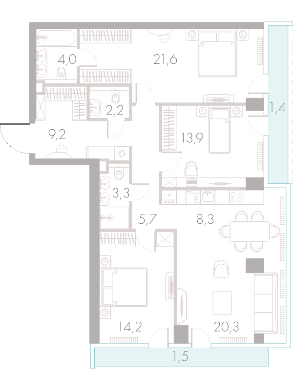 4 ккв (Евро) 105,3 м²