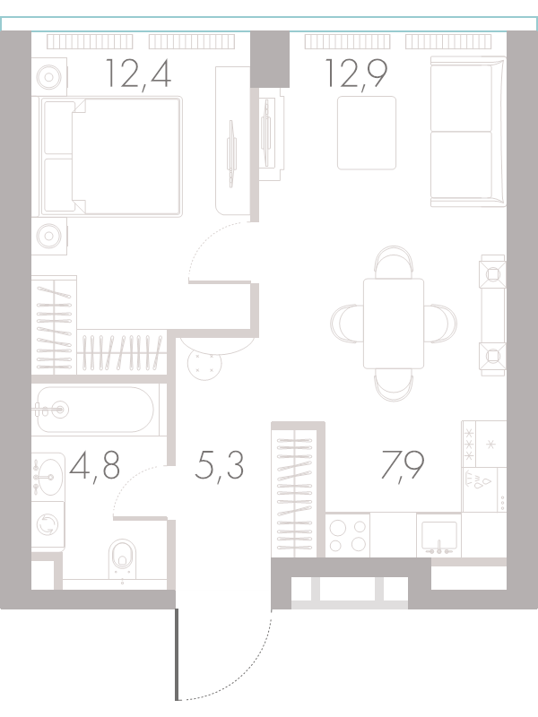 2 ккв (Евро) 42,8 м²