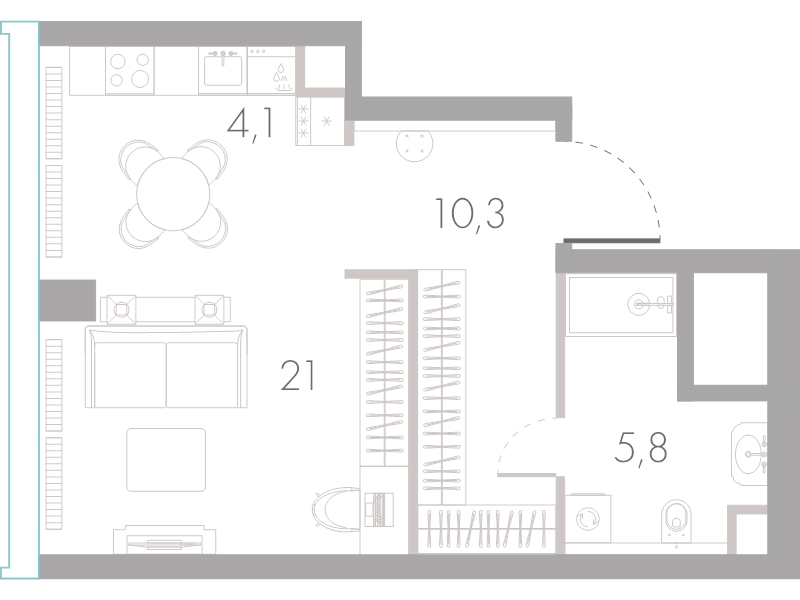 Студия 41,2 м²