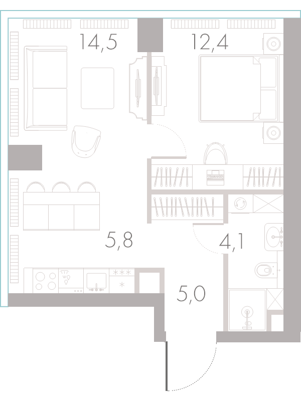 2 ккв (Евро) 42,1 м²