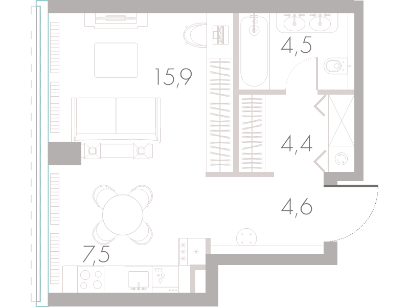 Студия 37,6 м²