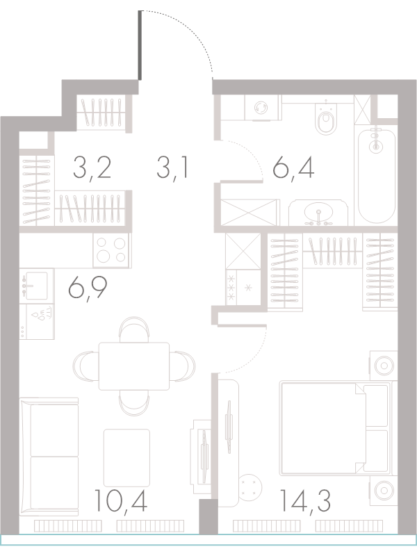 2 ккв (Евро) 43,8 м²