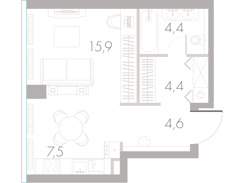 Студия 37,6 м²