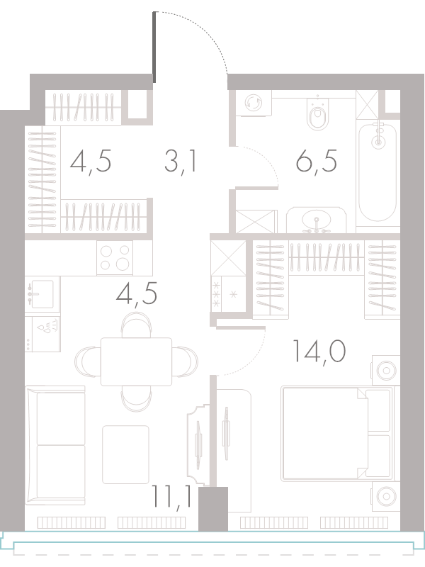 2 ккв (Евро) 43 м²
