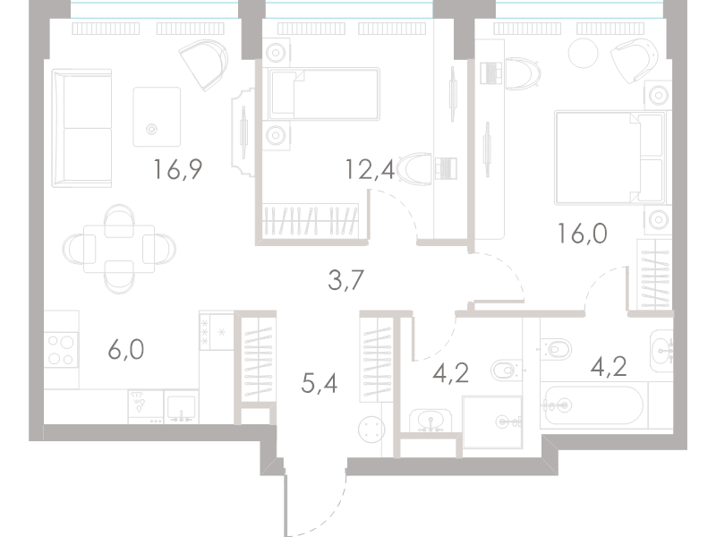 3 ккв (Евро) 68,8 м²