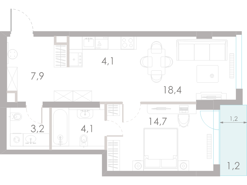 2 ккв (Евро) 53,6 м²