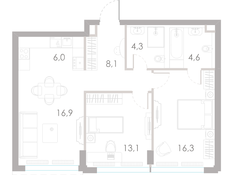 3 ккв (Евро) 69,3 м²