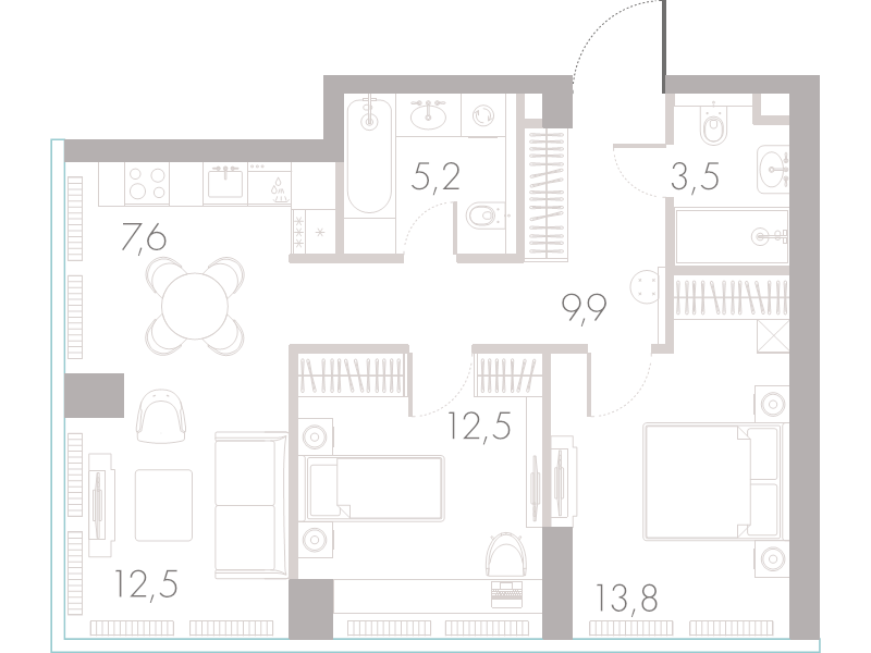 3 ккв (Евро) 65 м²