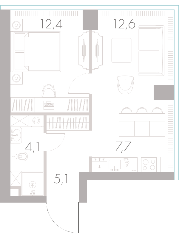 2 ккв (Евро) 42,3 м²