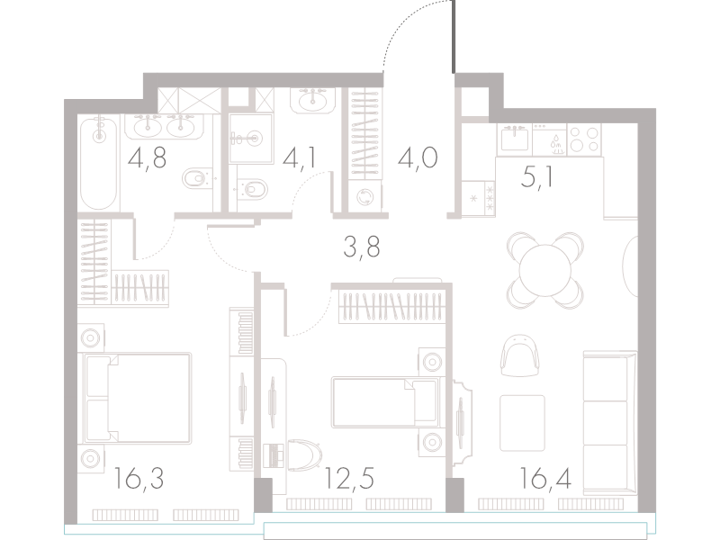 3 ккв (Евро) 66,6 м²