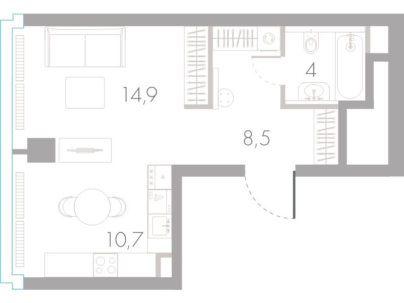 Студия 38,1 м²