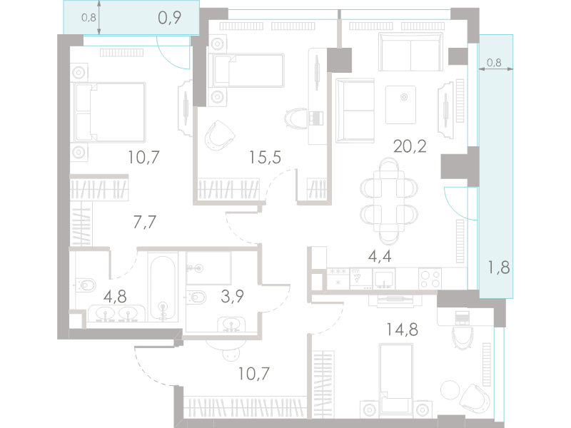 4 ккв (Евро) 95,4 м²