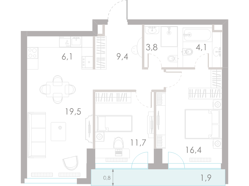 3 ккв (Евро) 72,9 м²