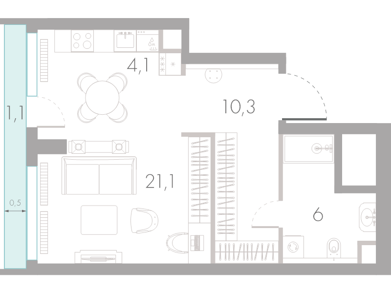 Студия 42,6 м²