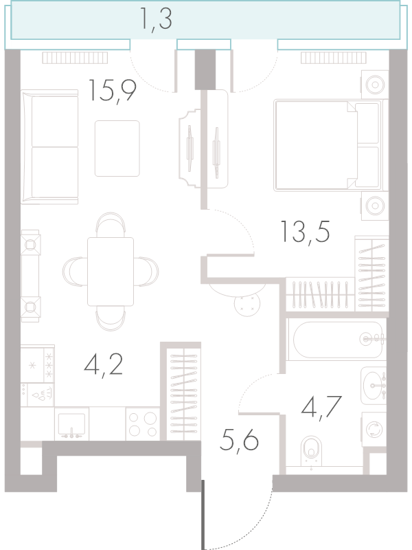 2 ккв (Евро) 44,7 м²
