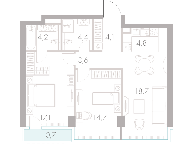 3 ккв (Евро) 71,4 м²