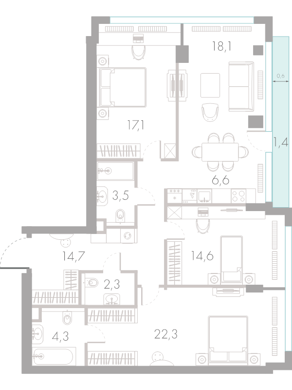 4 ккв (Евро) 104,9 м²