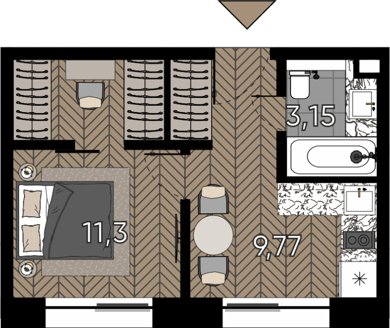 Студия 24,9 м²