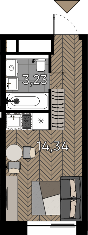 Студия 17,5 м²