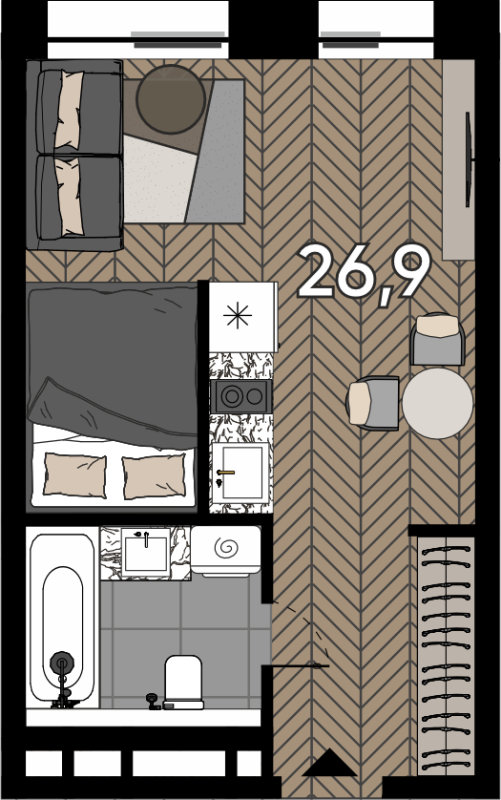 Студия 26,9 м²