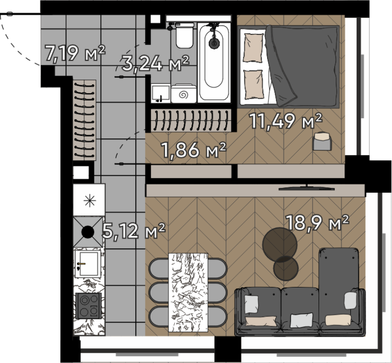 2 ккв (Евро) 47,8 м²