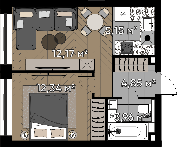 2 ккв (Евро) 38,5 м²