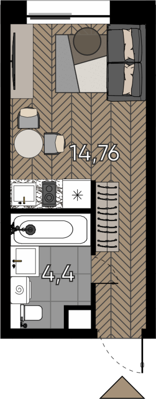 Студия 18,8 м²