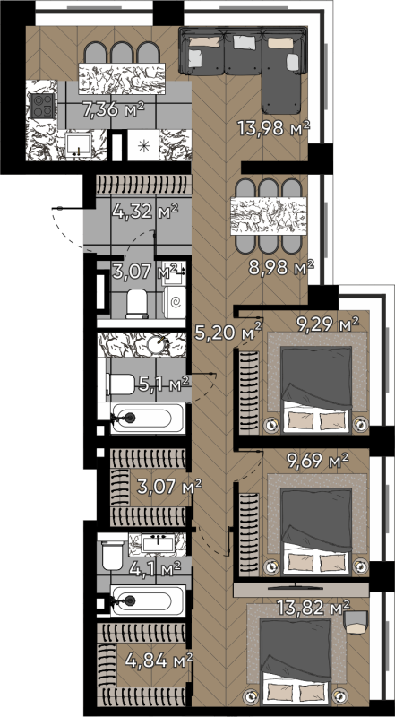 4 ккв (Евро) 92,8 м²