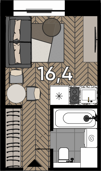 Студия 16,4 м²