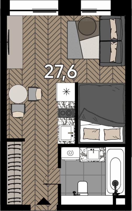 Студия 27,6 м²