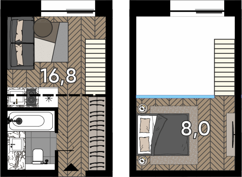 Студия 16,8 м²