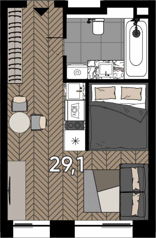 Студия 29,1 м²