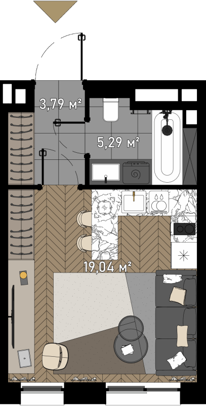 Студия 27,5 м²