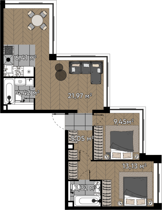 3 ккв (Евро) 63,8 м²
